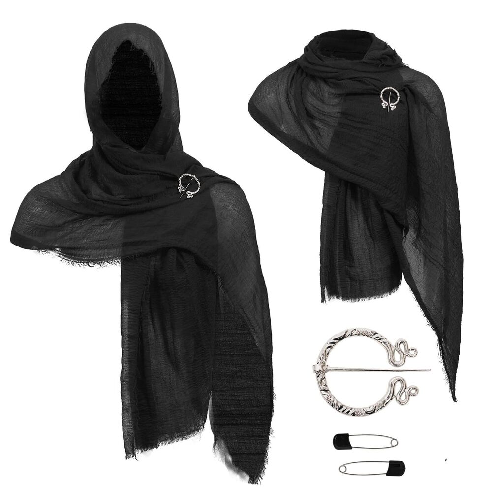 7203 Post Apocalyptic Hooded Shawl Scarf Medieval Renaissance Cowl Cloak